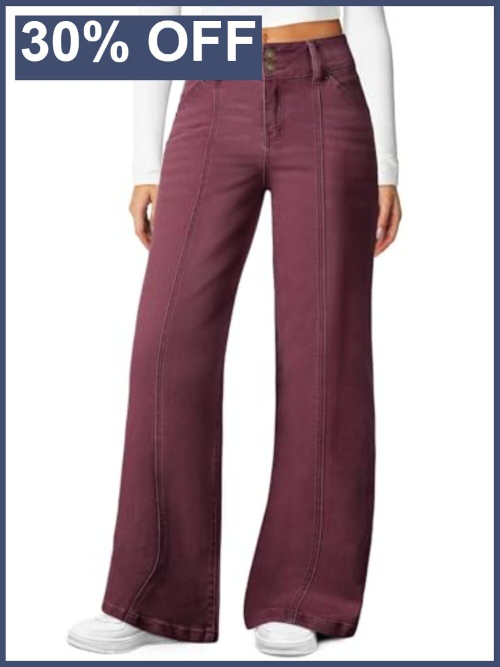 High Waisted Wide Leg Stretchy Jeans Straight Leg Dual Button